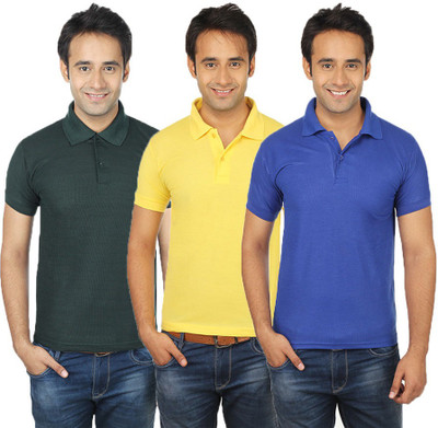 

Quetzal Solid Men's Polo Neck Multicolor T-Shirt(Pack of 3, Blue;green;yellow