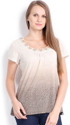 

Ten on Ten Embroidered Women's Round Neck White T-Shirt