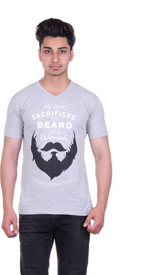 

Urban Street Solid, Graphic Print Men's V-neck Grey T-Shirt, Light grey