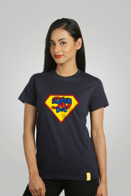 

Campus Sutra Printed Women' Round Neck Blue T-Shirt
