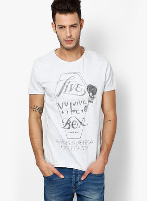 

Jack & Jones Graphic Print Men's Round Neck White T-Shirt, Illusion blue