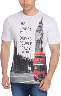 

Parx Printed Men's Round Neck Grey T-Shirt