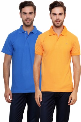 

Lemon & Vodka Solid Men' Polo Neck Blue, Orange T-Shirt(Pack of 2