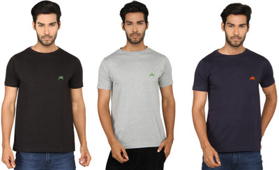 

SayItLoud Solid Men's Round Neck Multicolor T-Shirt(Pack of 3), Black;grey;blue