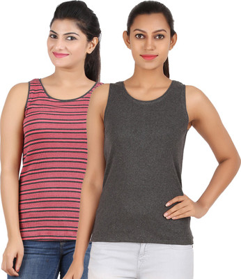 

Hoodz Striped Women's Round Neck Multicolor T-Shirt(Pack of 2), Cinnamon-black