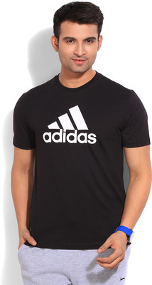 

ADIDAS Printed Men's Round Neck Black T-Shirt, Black/white