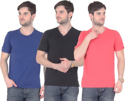 

E'Hiose Solid Men' V-neck Multicolor T-Shirt(Pack of 3, Black_v;blue_r;gajri_r