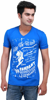 

Inkovy Graphic Print Men' V-neck Blue T-Shirt