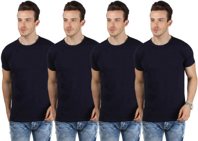 

SayItLoud Solid Men' Round Neck Blue T-Shirt(Pack of 4, Navy blue