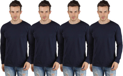

SayItLoud Solid Men' Round Neck Blue T-Shirt(Pack of 4, Navy blue