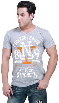 

Inkovy Graphic Print Men's V-neck Grey T-Shirt