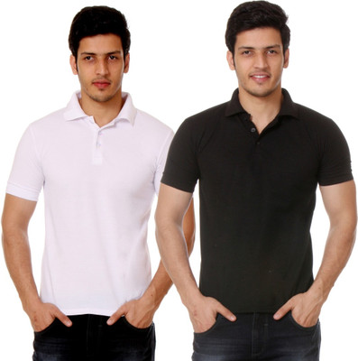 

TeeMoods Solid Men's Polo Neck White, Black T-Shirt(Pack of 2), Black;white