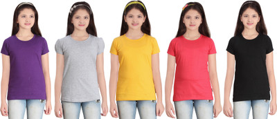 

FabTag - Sini Mini Girls Solid T Shirt(Multicolor
