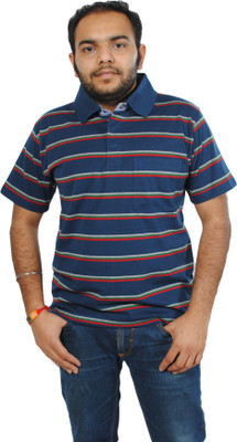 

Feels Good Striped Men's Polo Neck Blue T-Shirt, Ink blue