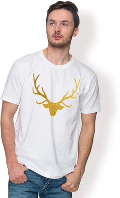 

Foyld Graphic Print Men's Round Neck White, Gold T-Shirt