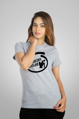 

Campus Sutra Printed Women' Round Neck Grey T-Shirt