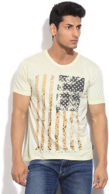 

Indicode Printed Men's Round Neck Yellow T-Shirt