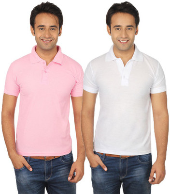 

Quetzal Solid Men's Polo Neck Pink, White T-Shirt(Pack of 2