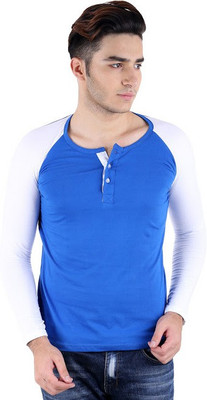 

BigIdea Solid Men's Henley Blue, White T-Shirt