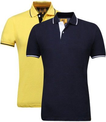 

Campus Sutra Solid Men Henley Multicolor T-Shirt(Pack of 2, Blue;yellow