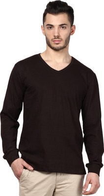 

Inkovy Solid Men' V-neck Brown T-Shirt