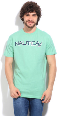 

Nautica Solid Men' Round Neck Green T-Shirt, Noon blue