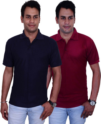 

Blaze Solid Men's Polo Neck Blue, Maroon T-Shirt(Pack of 2