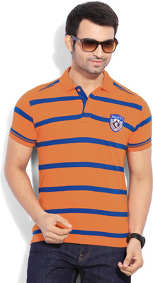 

Mufti Striped Men's Polo Neck Orange, Blue T-Shirt