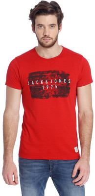 

Jack & Jones Printed Men' Round Neck Red T-Shirt, Barbados cherry
