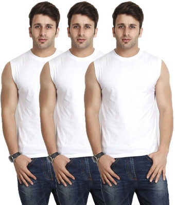 

Purple Square Solid Men's Round Neck White T-Shirt(Pack of 3