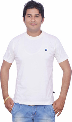 

Leaf Solid Men's Round Neck White T-Shirt