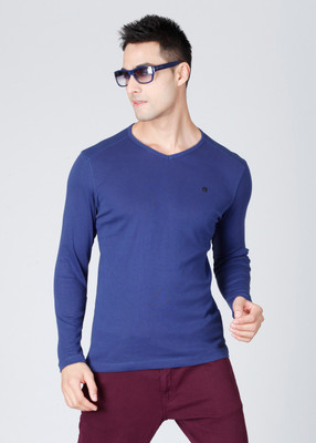 

Numero Uno Solid Men's V-neck Blue T-Shirt, Peacoat