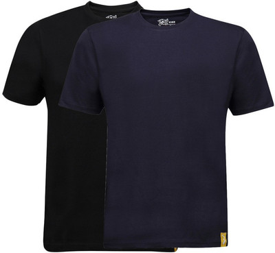 

Campus Sutra Solid Men Henley Multicolor T-Shirt(Pack of 2, Black;blue