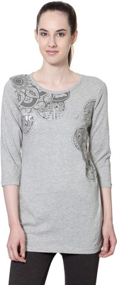 

Ajile by Pantaloons Graphic Print Women's Round Neck Grey T-Shirt, Grey melange