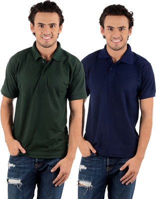 

Blaze Solid Men's Polo Neck Multicolor T-Shirt(Pack of 2, Dark blue;dark green