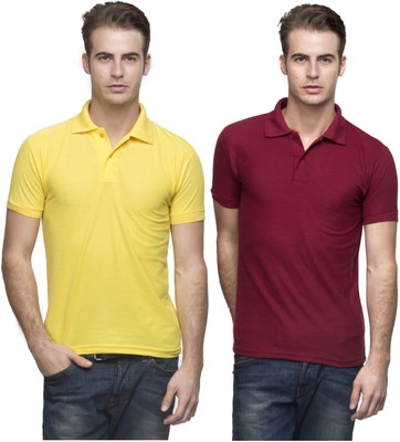 

Lambency Solid Men's Polo Neck Yellow, Maroon T-Shirt(Pack of 2, Maroon;yellow