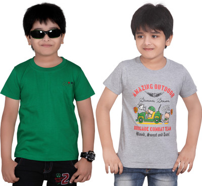

Dongli Boys Solid T Shirt(Silver, Pack of 2), Silver & green