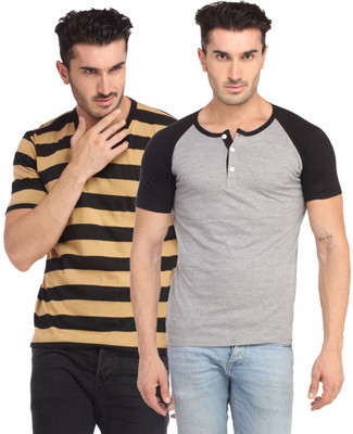 

Leana Striped Men's Henley Multicolor T-Shirt(Pack of 2