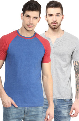

Yellow Submarine Solid Men's Henley Grey, Blue T-Shirt(Pack of 2), Blue;grey