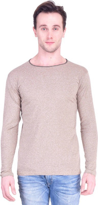 

SAHAS Solid Men's Round Neck Beige T-Shirt, Khaki