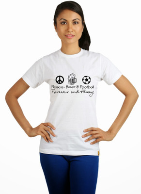 

Campus Sutra Printed Women' Round Neck White T-Shirt