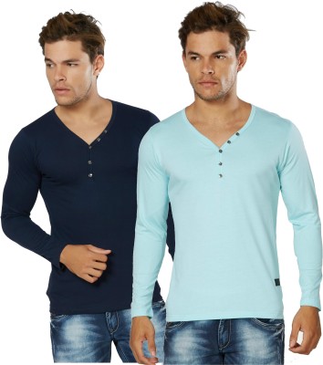 

Alan Jones Solid Men's Henley Light Blue, Dark Blue T-Shirt(Pack of 2, Dark blue;light blue