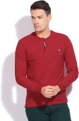 

Mufti Solid Men's Henley Red T-Shirt