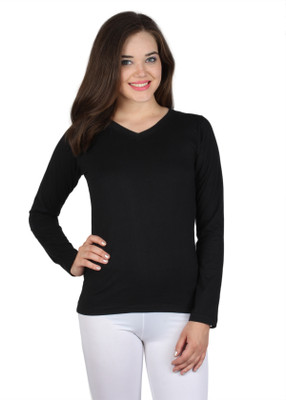 

SayItLoud Solid Women' V-neck Black T-Shirt