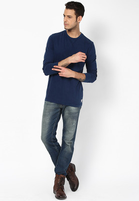 

Jack & Jones Solid Men's Round Neck Dark Blue T-Shirt, Mood indigo