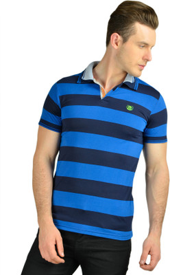 

Ahhaaaa Striped Men's Polo Neck Blue T-Shirt, Blue;navy