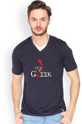 

Campus Sutra Solid Men V-neck Dark Blue T-Shirt