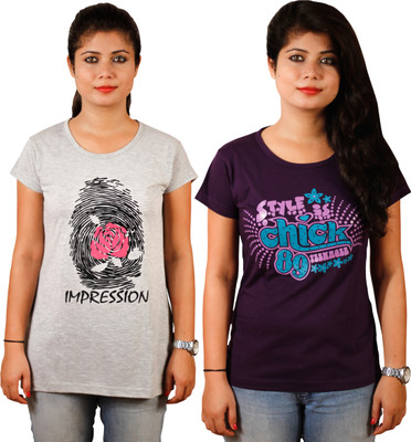 

Tryd Printed Women's Round Neck Multicolor T-Shirt(Pack of 2)