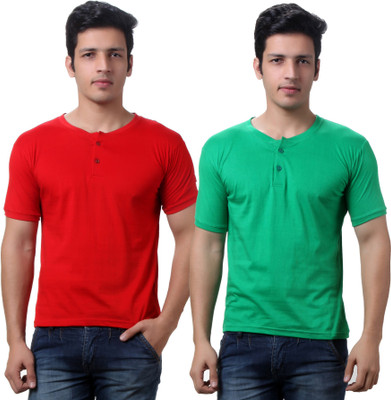 

TeeMoods Solid Men's Henley Red, Green T-Shirt(Pack of 2), Green;red