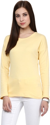 

Hypernation Solid Women's Round Neck Yellow T-Shirt, Lemon